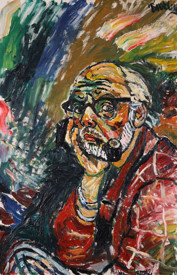 Self portrait with chin in hand by John Bratby
