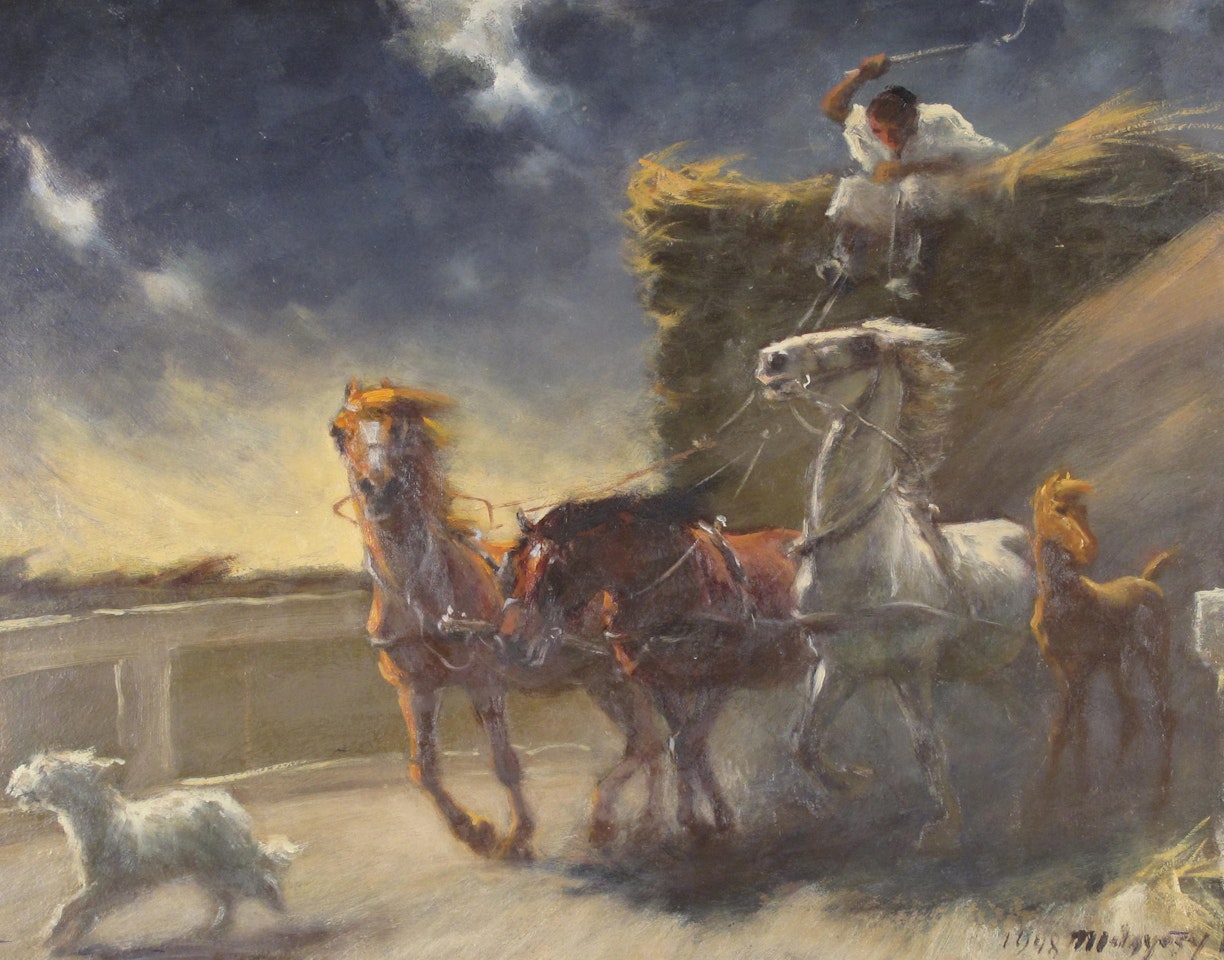 Horses pulling a hayrick by Continental School