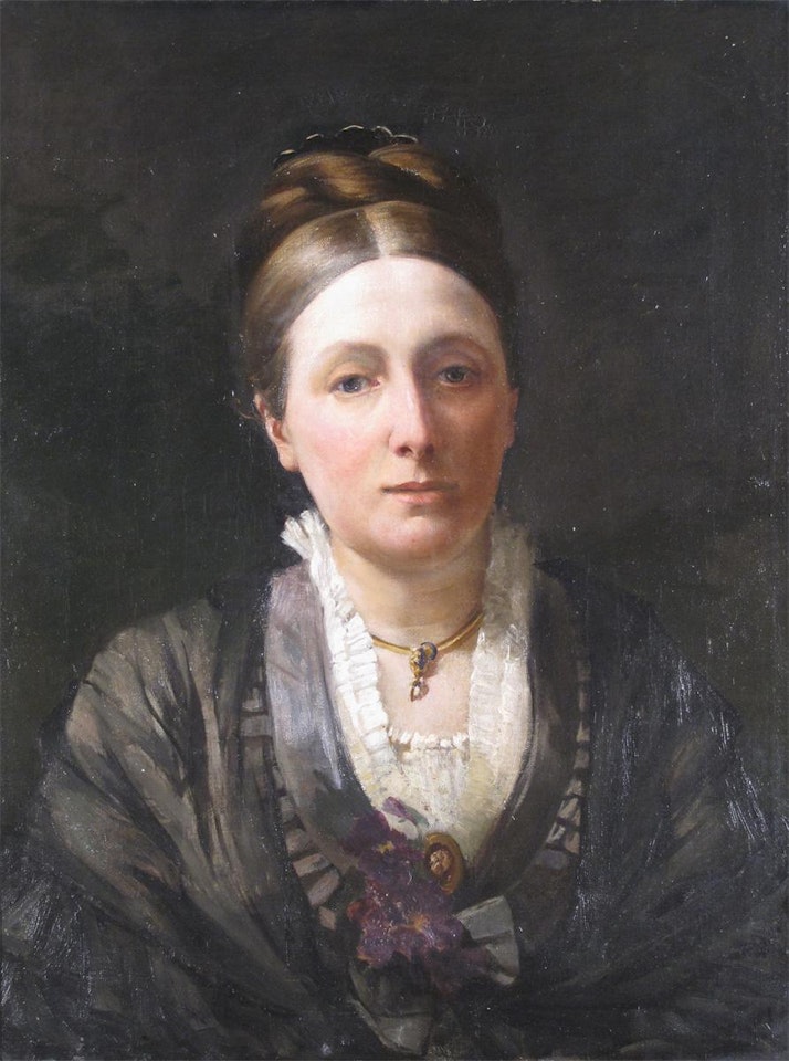 Portrait of a lady with a corsage of violets by English School