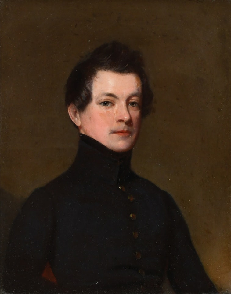 Portrait of Major Macfarlane, half-length, wearing a black coat by English School