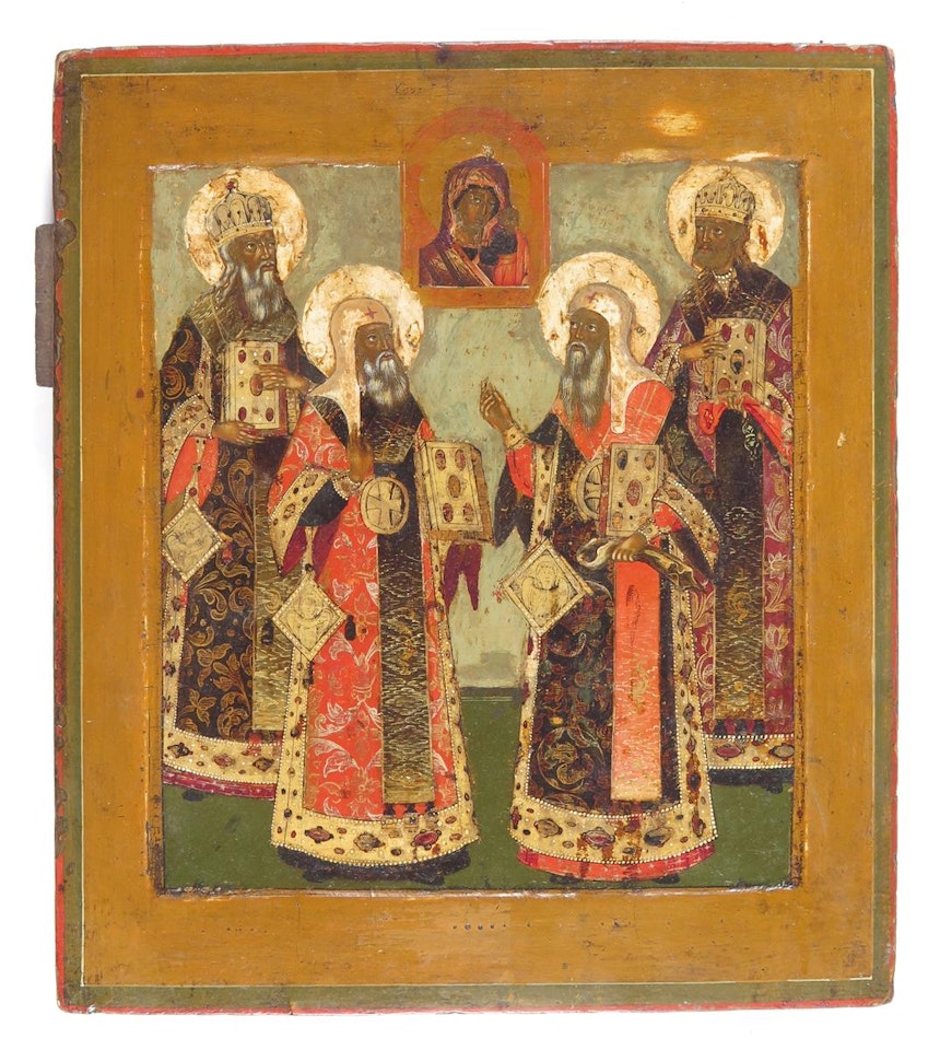 Icon of the four sainted Metropolitan"s of Moscow - Saints Ionas, Peter, Alexius and Phillip by Russian School