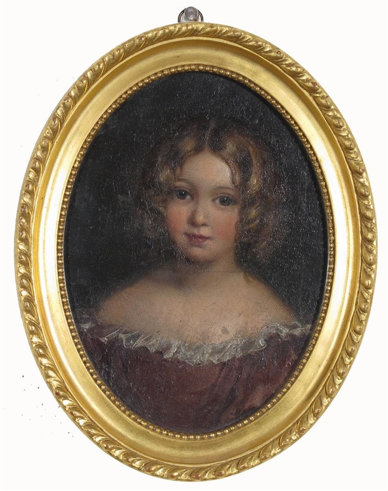 Portrait of a young girl wearing red by English School