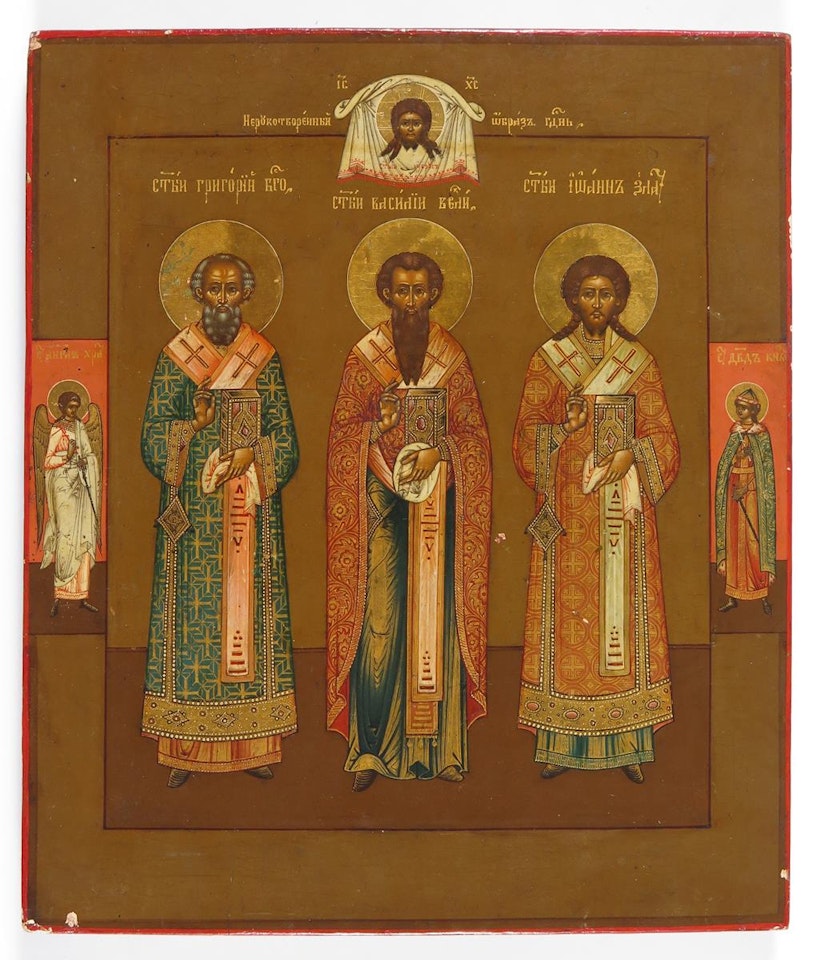 Icon of The Founding Fathers of the Church, Saints Gregory, Nazianzus, Basil and John Eleimon by Russian School