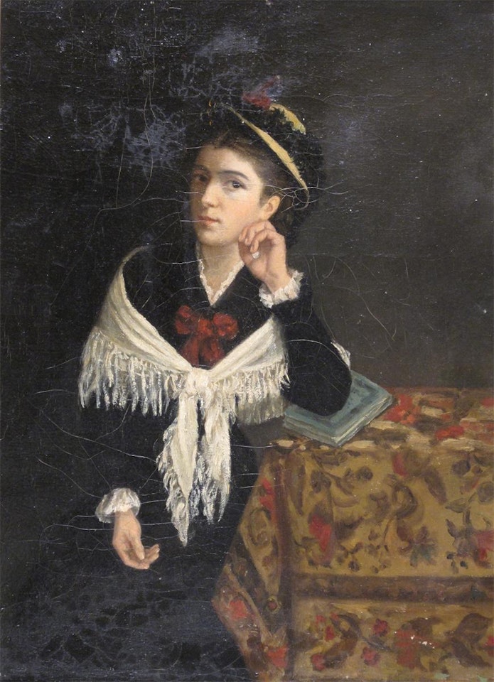 Portrait of a young woman wearing a white shawl by French School