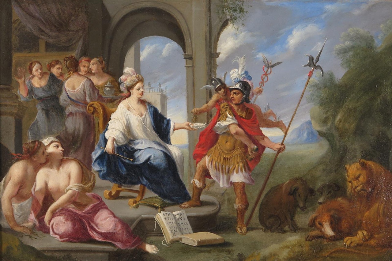Hermes protecting Odysseus from Circe by Continental School