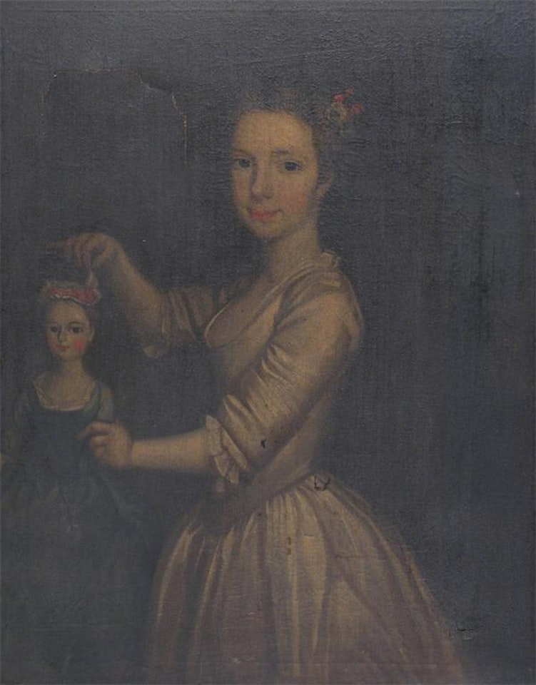 Portrait of a girl with her doll by English School