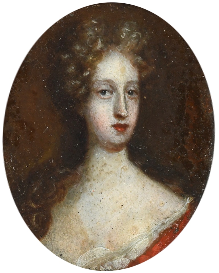Portrait miniature of a lady wearing a red dress by English School