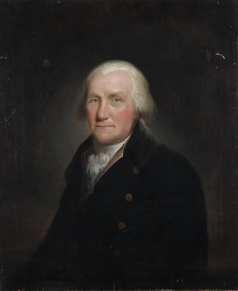 Portrait of a gentleman, half length wearing a blue coat by English School