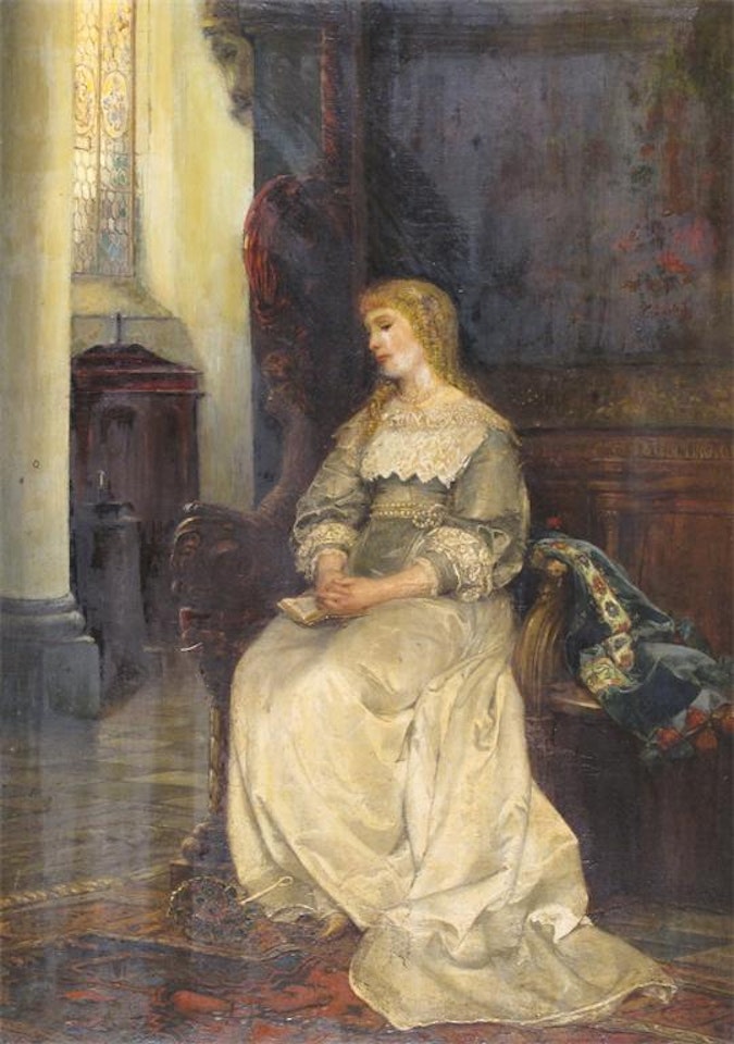 A lady seated in a church by English School