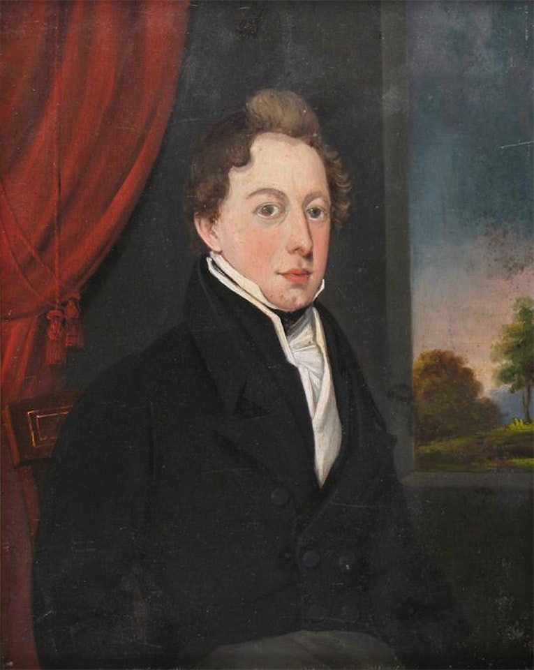 Portrait of a Gentleman; Half length in black by English School