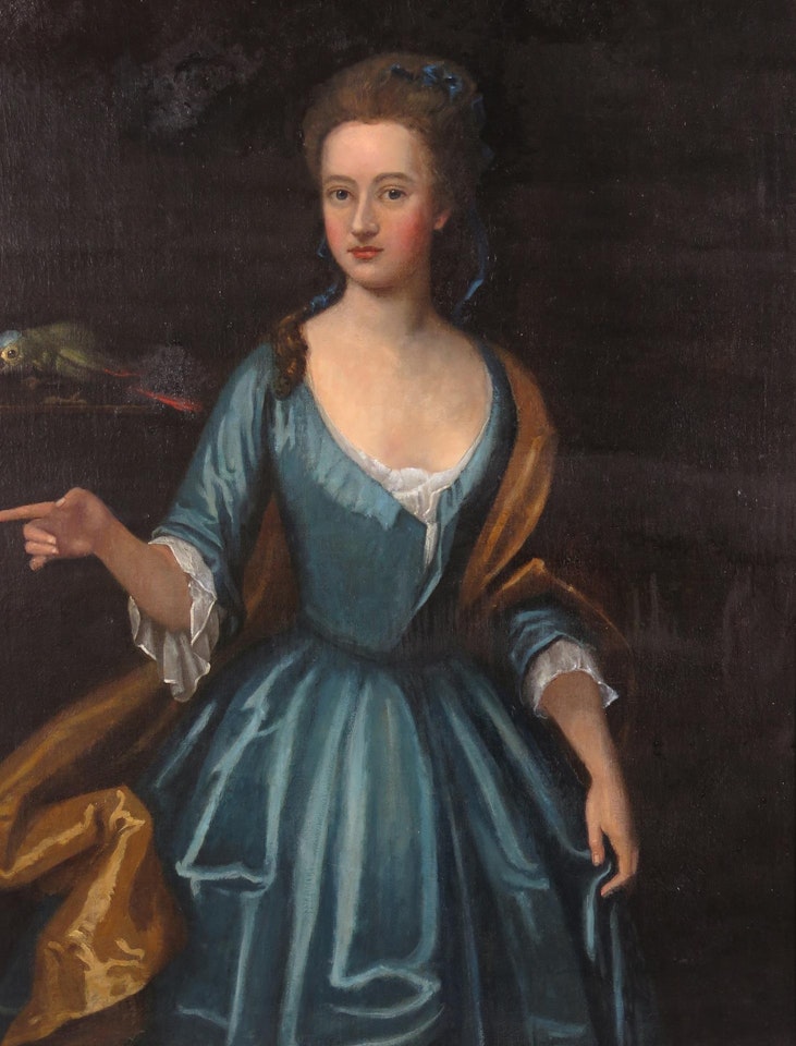 Portrait of a lady with a parrot by English School