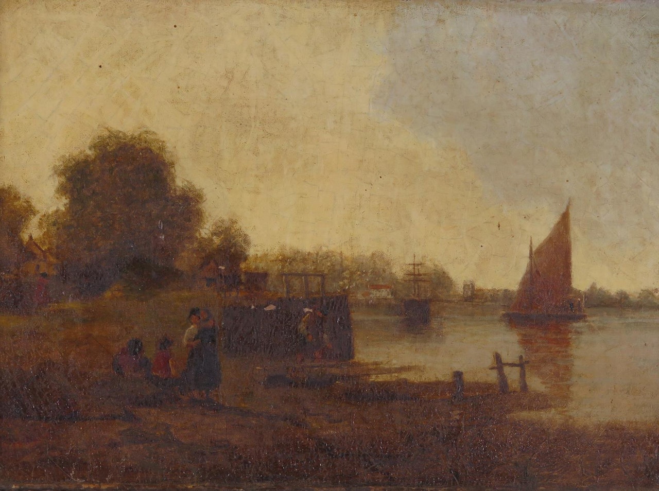 Thames view with boats by English School