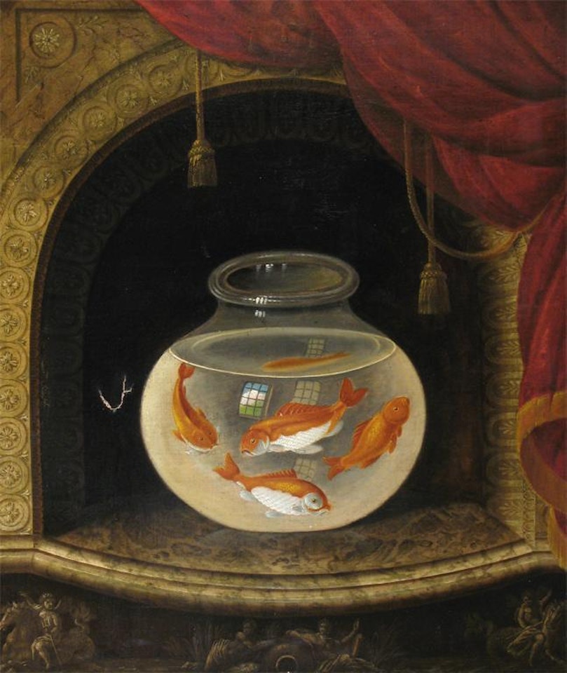 Goldfish in a bowl within a niche by English School