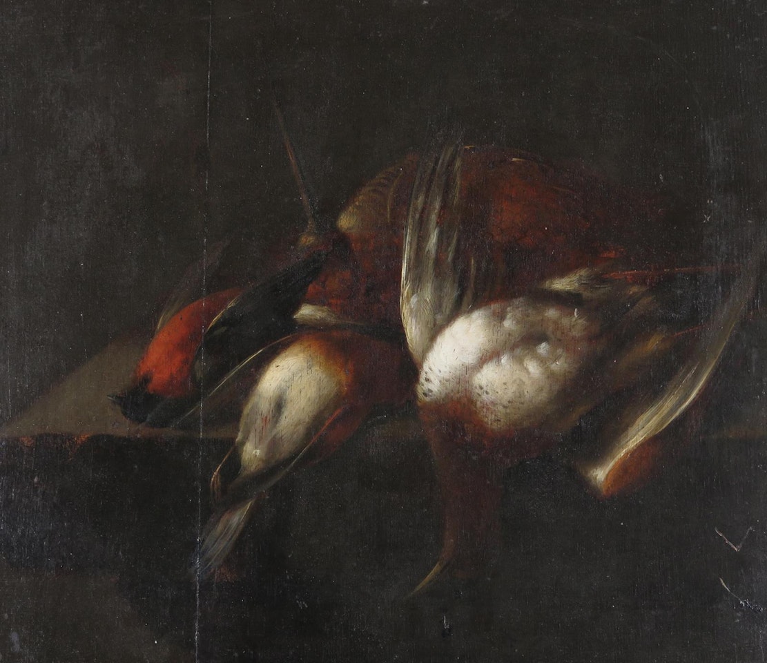 Still life of dead game on a table by English School
