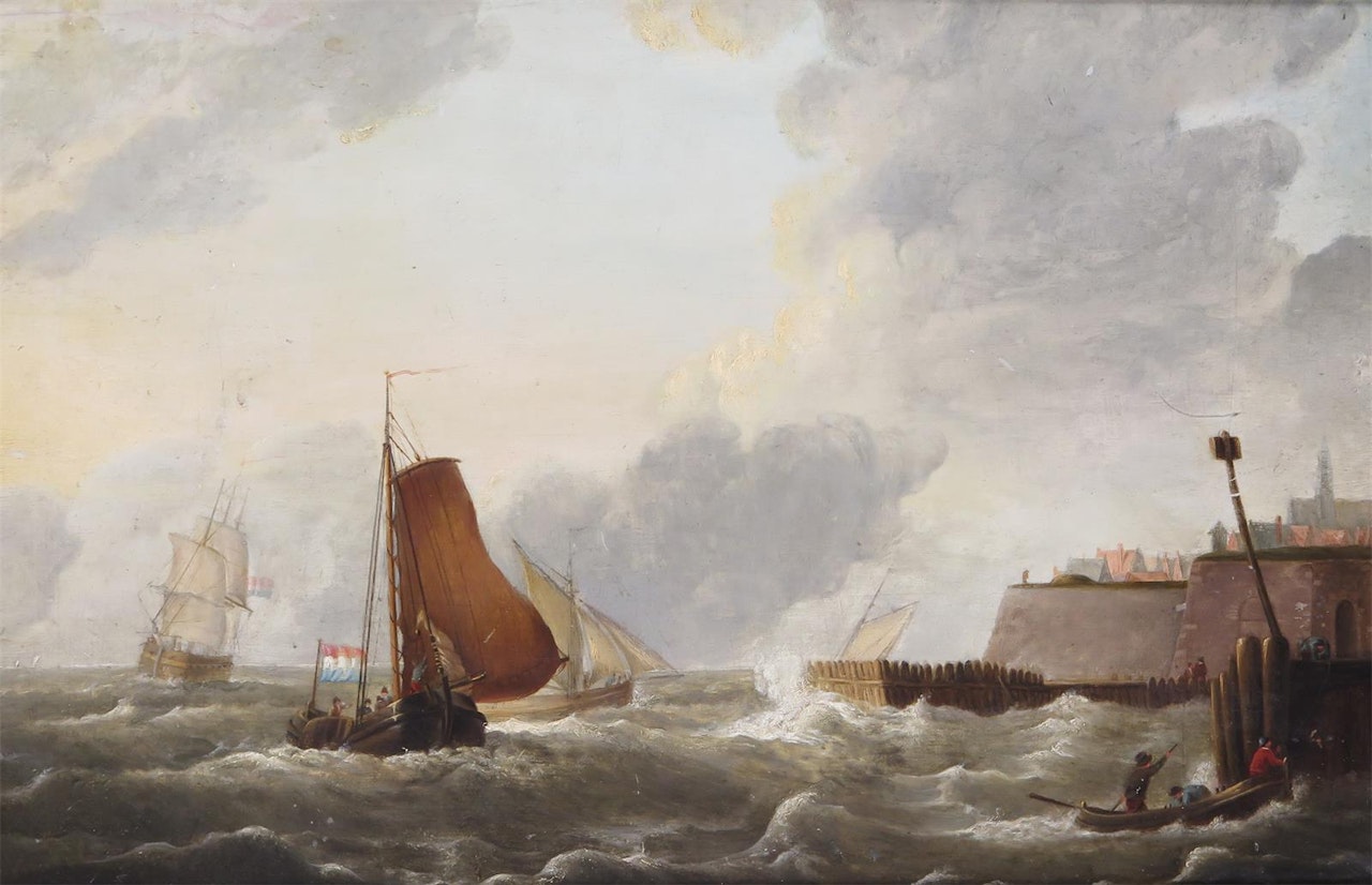 Coming into harbour by Dutch School