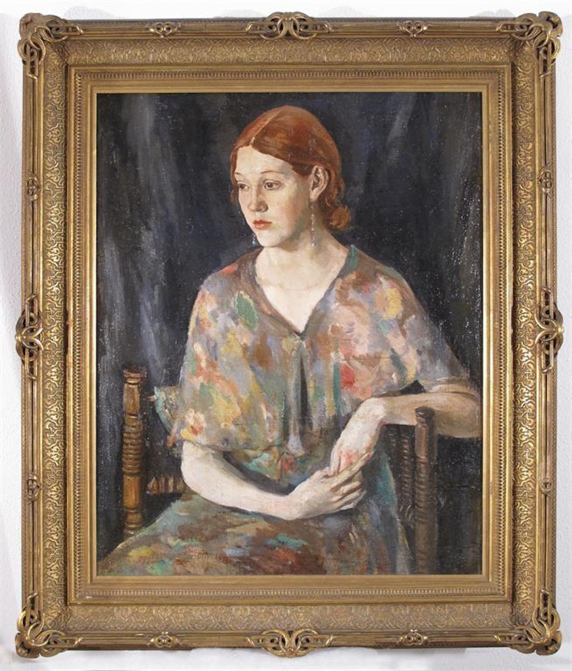 Portrait of a woman with red hair, seated by Continental School