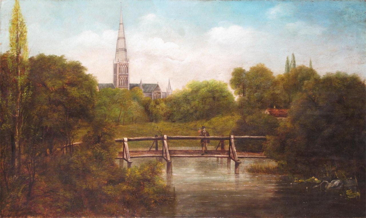 Salisbury Cathedral from the Water Meadows by English School
