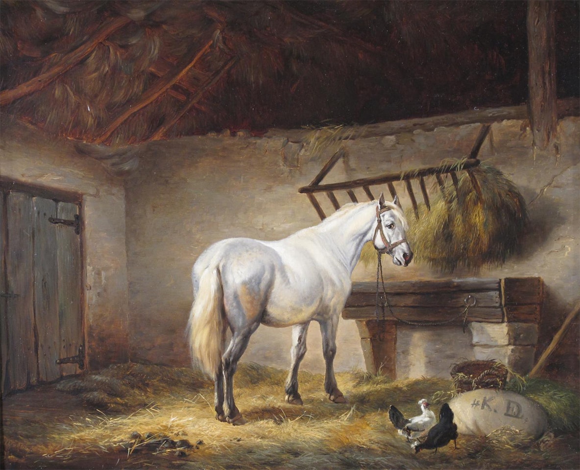 A grey horse in a stable by English School