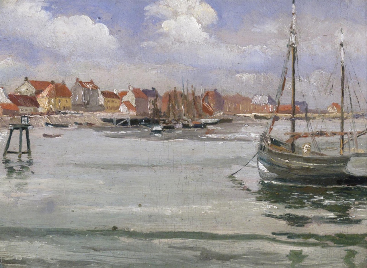 View of a harbour by Continental School