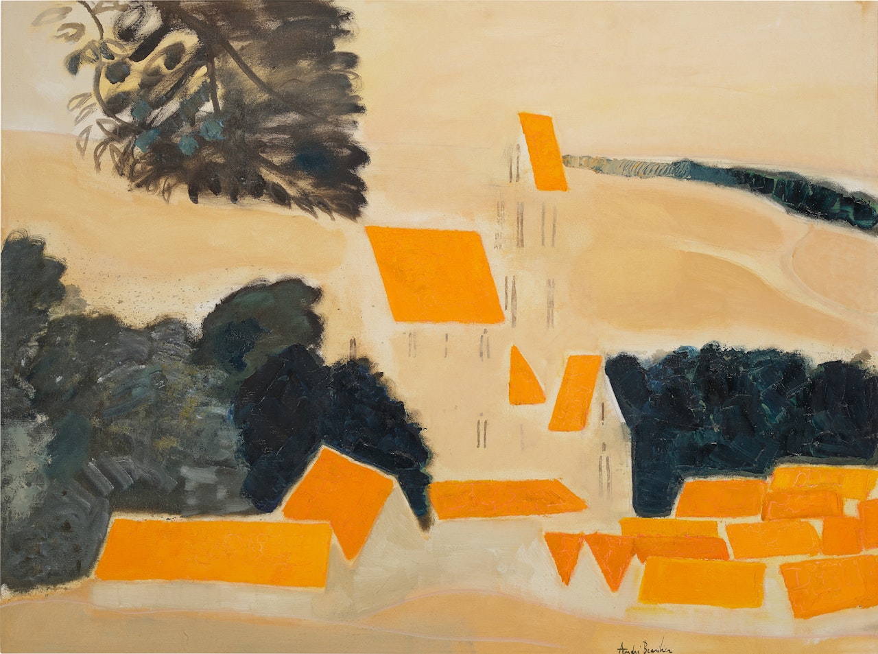 Village aux toits jaunes by André Brasilier