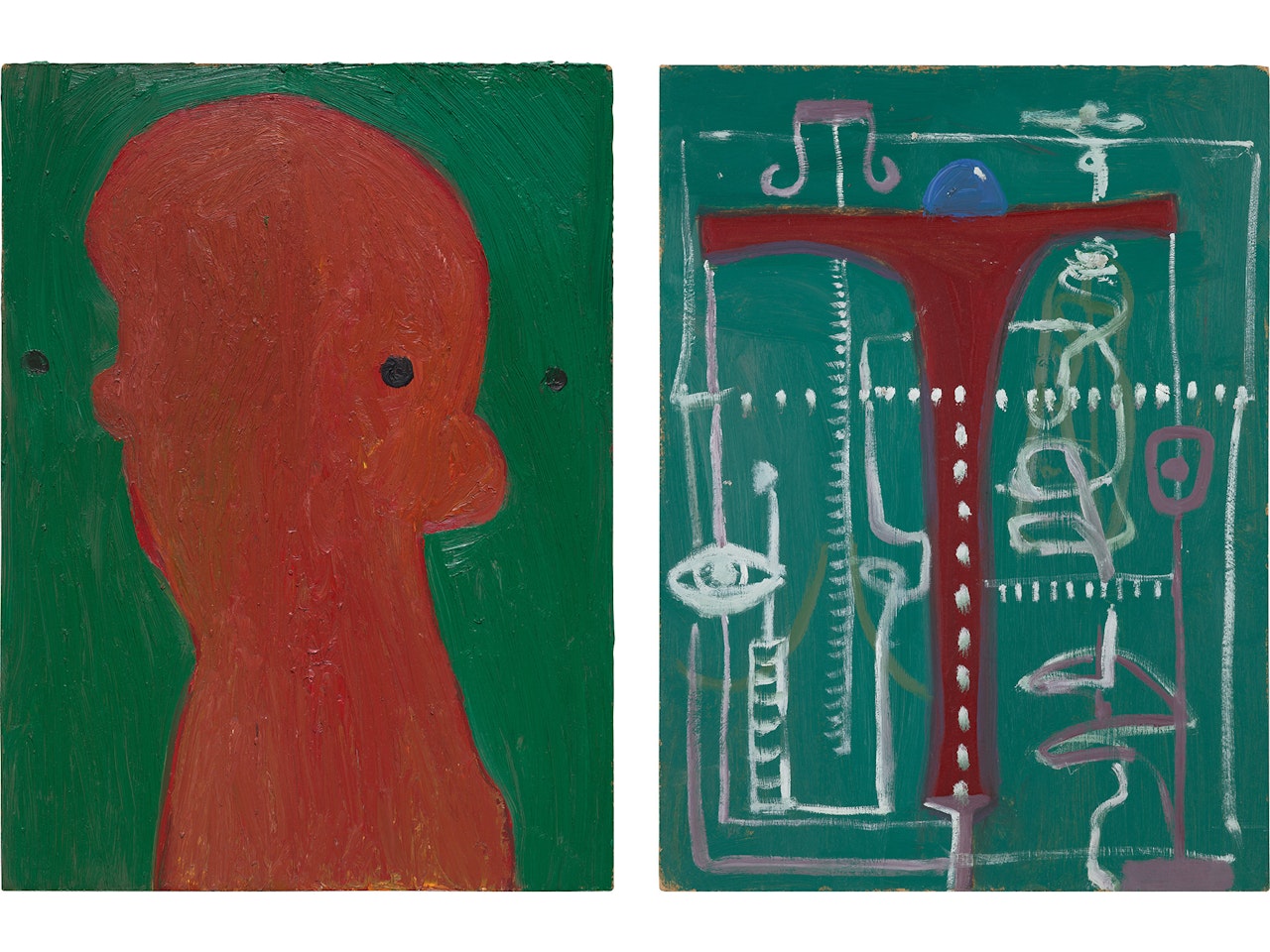 Two works: (i) Abstraction (ii) Red Face by George Condo