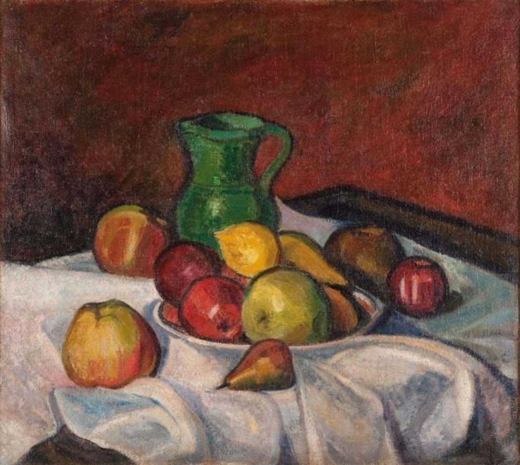 Still Life with Fruits; On the back Landscape of Poland by Moïse Kisling