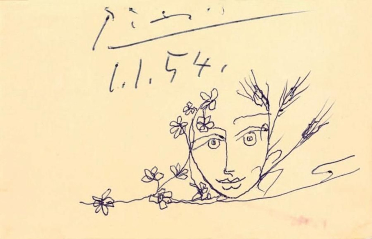 Portrait with Ears of Wheat and Flowers by Pablo Picasso
