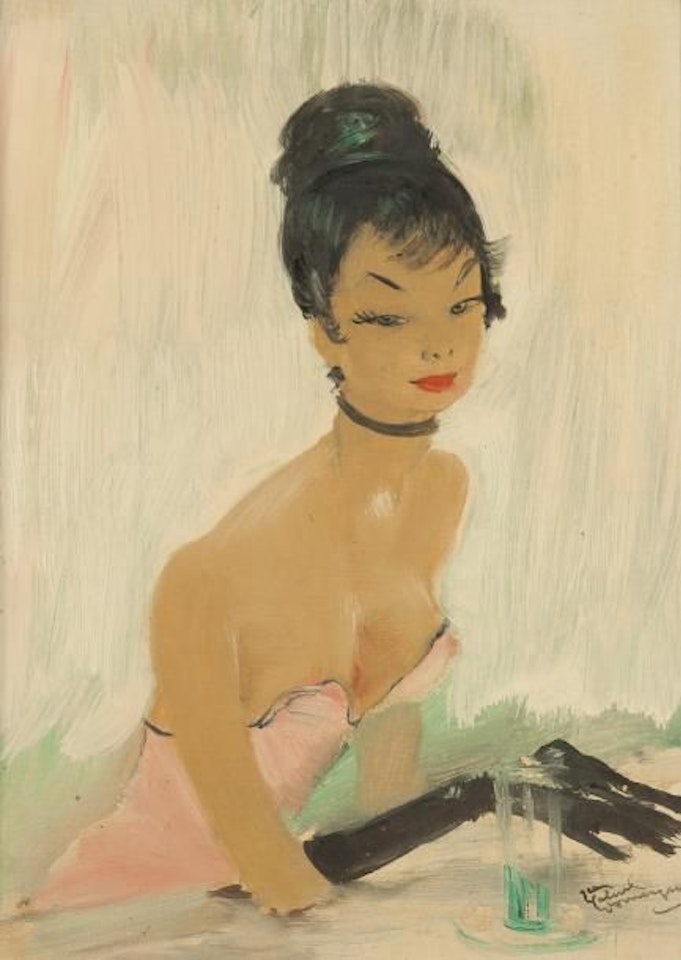 Elegant in pink and black by Jean Gabriel Domergue