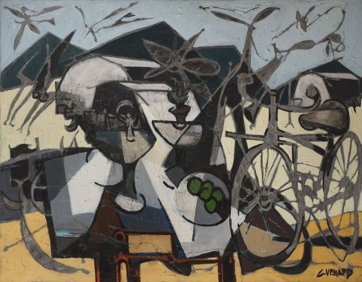 Landscape, still life and bicycle by Claude Venard