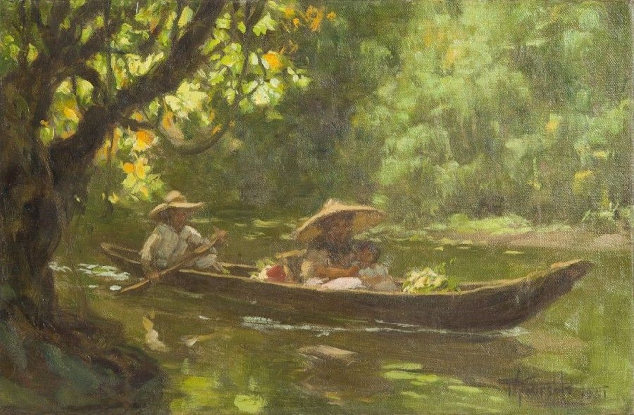 Filipino family in a boat by Fernando Amorsolo