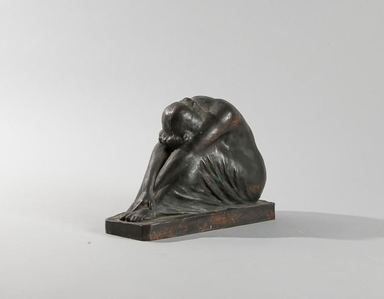 Woman seated in tears by French School