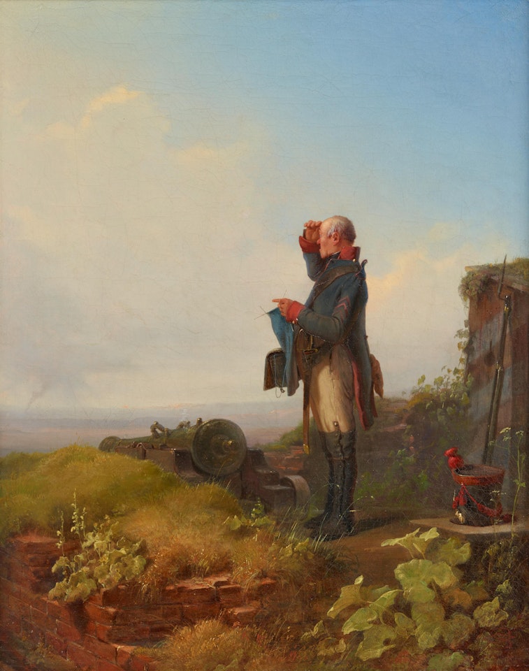 The Gunner (Sentry by a Cannon, knitting) by Carl Spitzweg