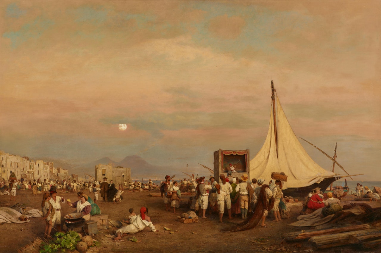Commedia dell"arte Actors on the Coast of Naples by Oswald Achenbach