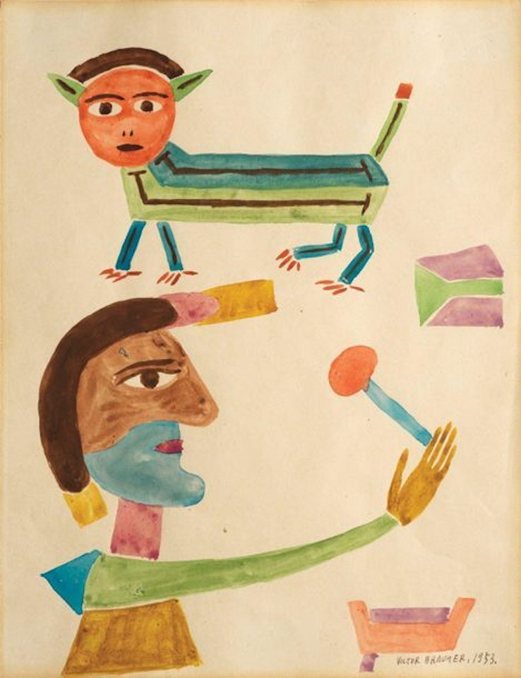 Chat et personnage de profil by Victor Brauner