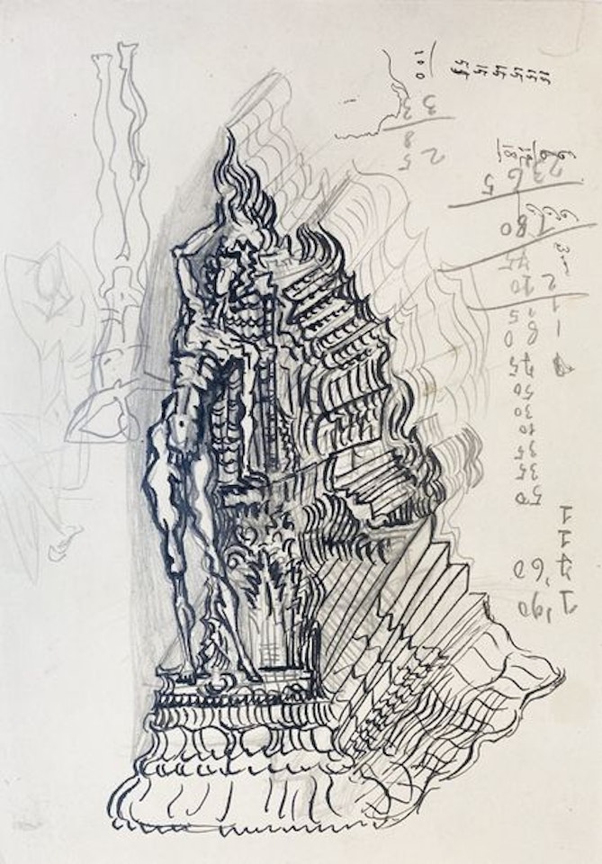 Personnage debout sur un peid d"estale et études érotiques by Salvador Dali