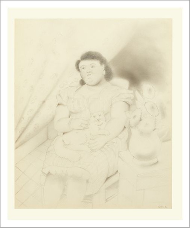 Woman with a cat by Fernando Botero
