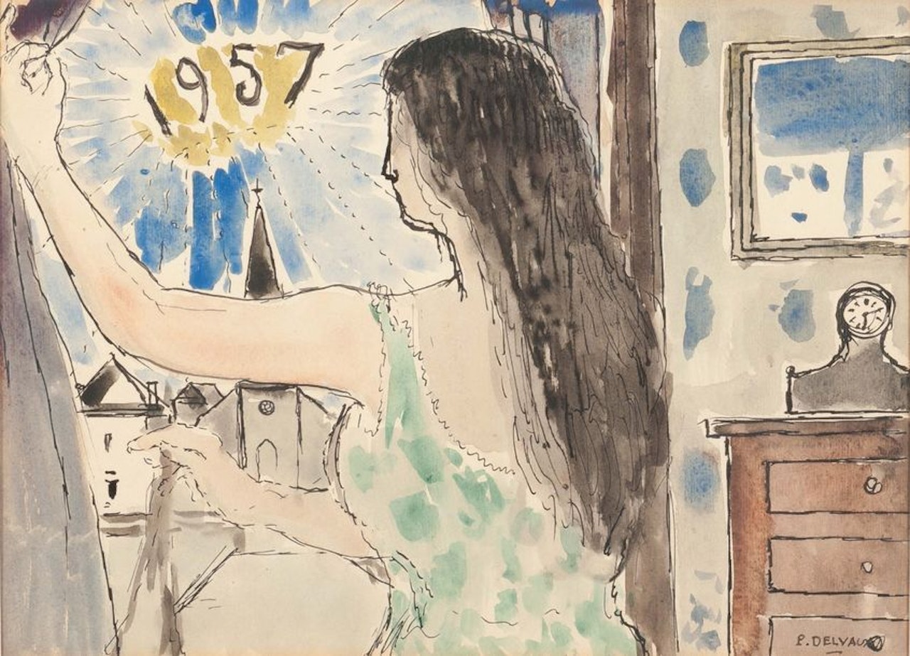 Woman in front of the window by Paul Delvaux