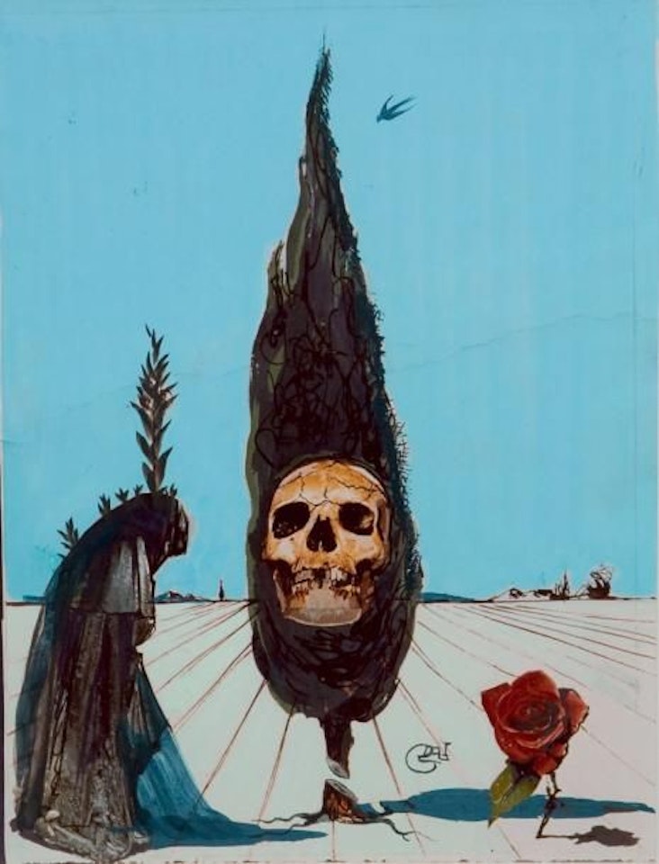 Death, astrological sign of Saturn, major arcana, Project for the Universal Tarot card game by Salvador Dali