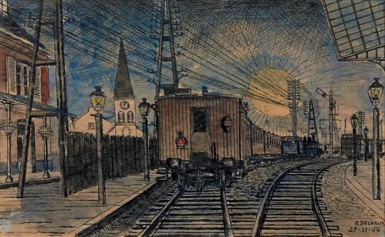 Train and marshalling yard by Paul Delvaux
