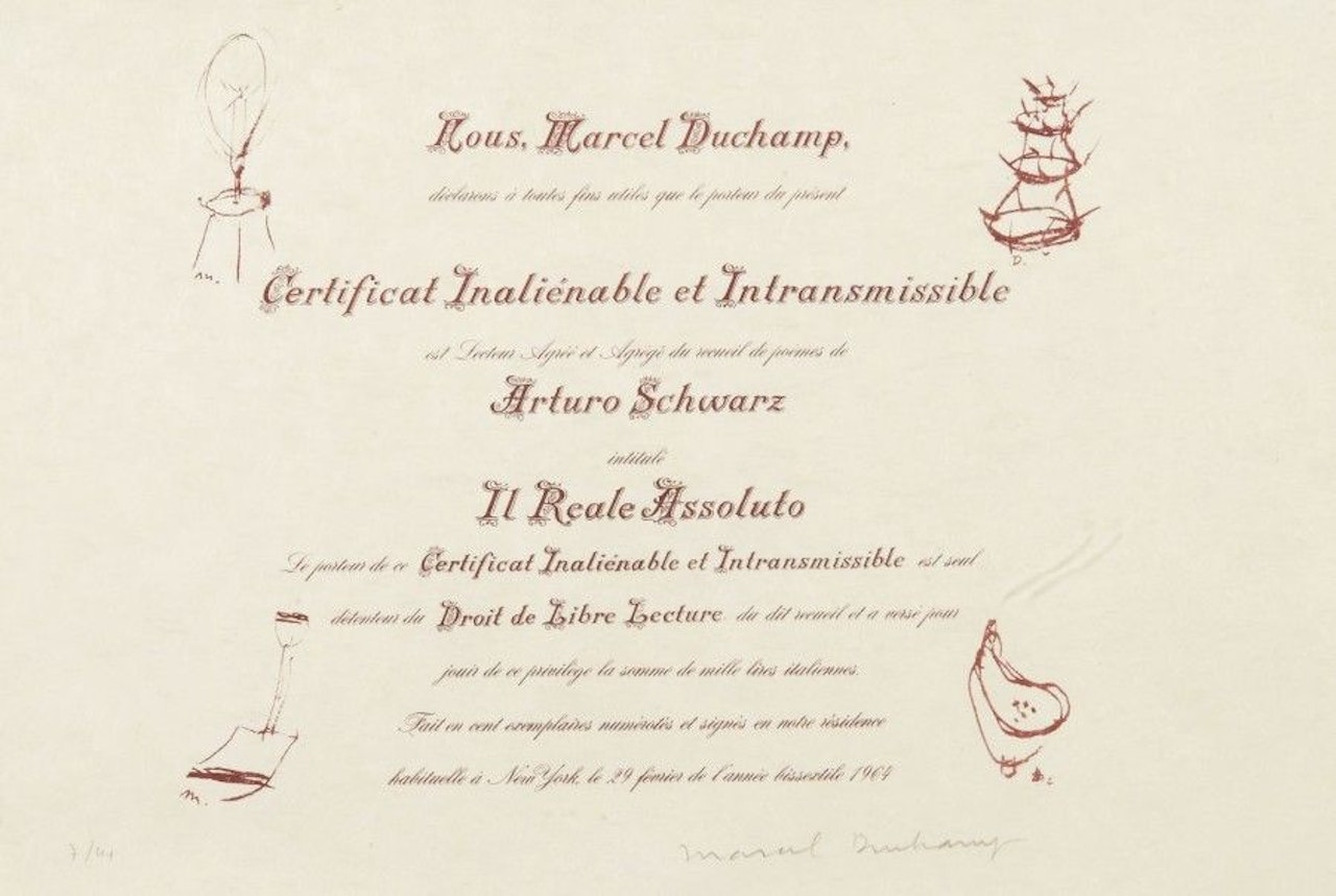 Reading certificate by Marcel Duchamp