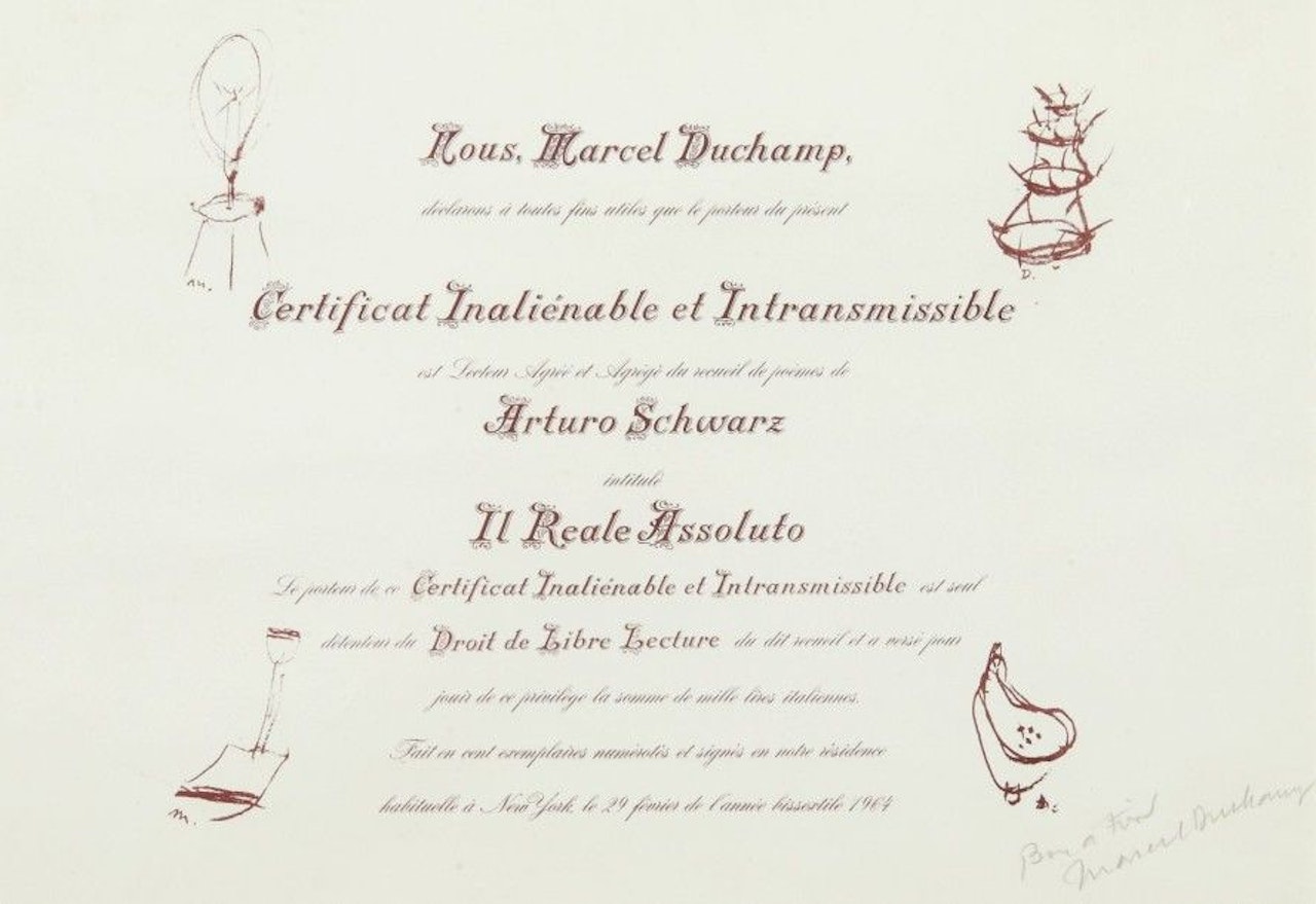 Reading certificate, Il Reale Absoluto by Marcel Duchamp