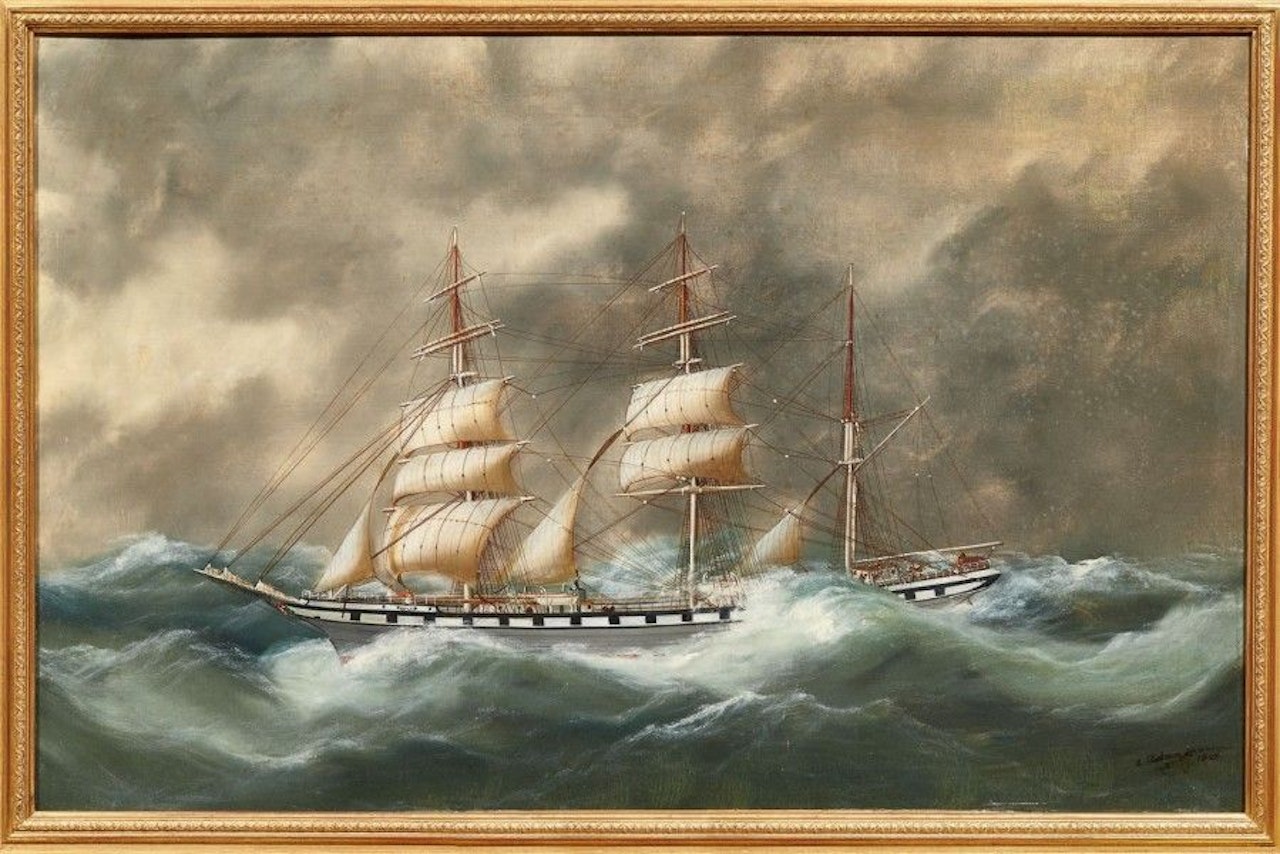 The three-masted Guetmar in the storm by French School