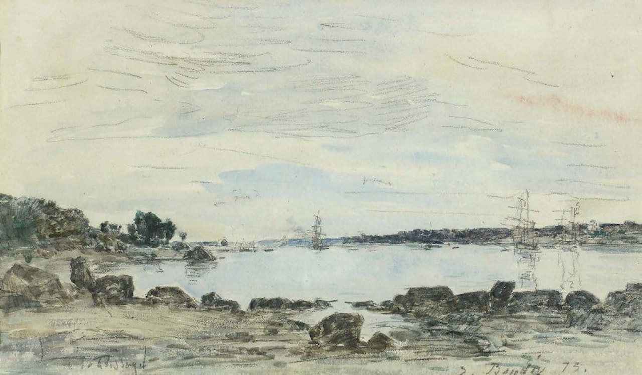 Sailboats in a harbor off the coast of Brest by Eugène Boudin