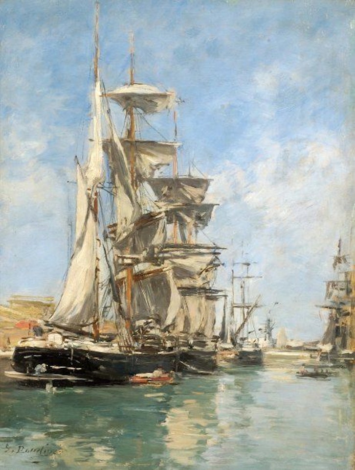 Deauville Basin, Sailboats at the quay by Eugène Boudin