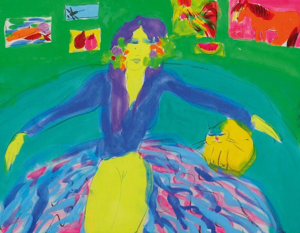 Woman with cat by Walasse Ting