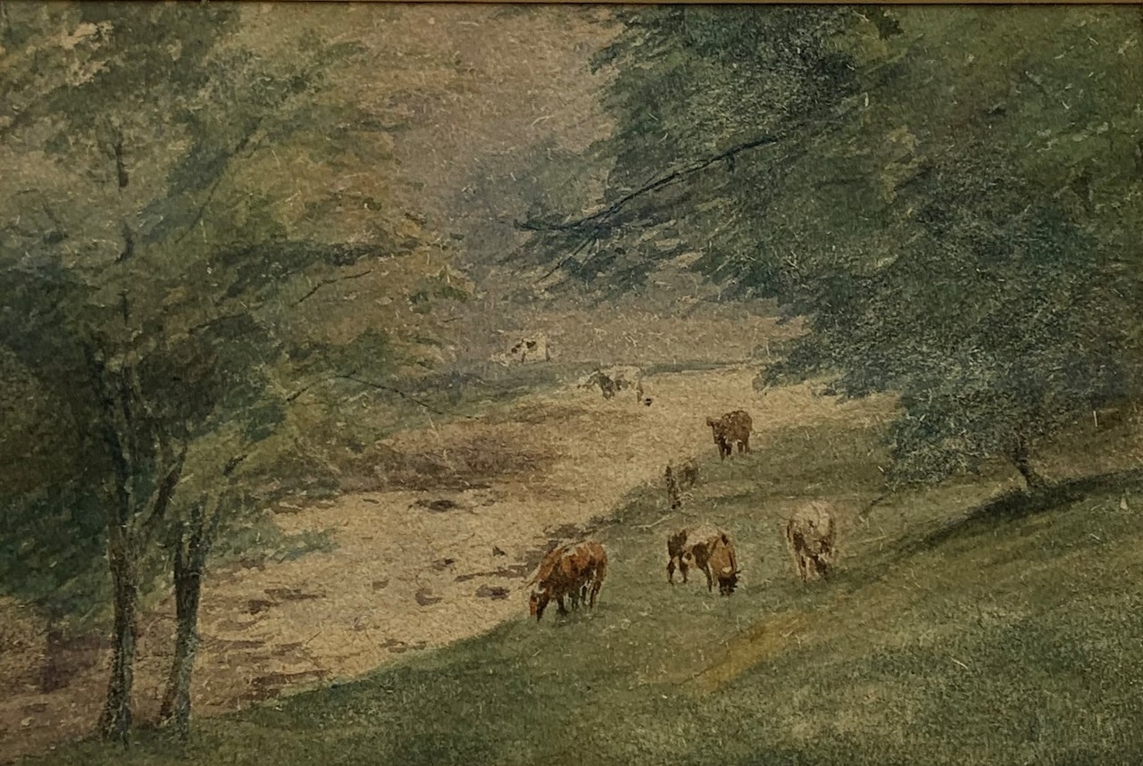 Cattle Grazing by the Riverside by English School