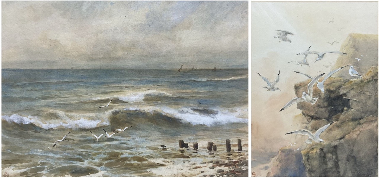 Coastal Scenes with Seagulls by English School