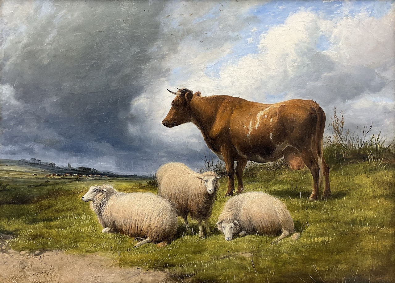 Cow and Sheep under a Brooding Sky by Thomas Sidney Cooper