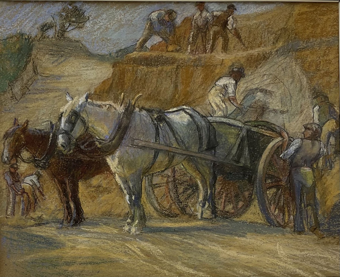 Workmen with Horses and Carts Quarrying by English School