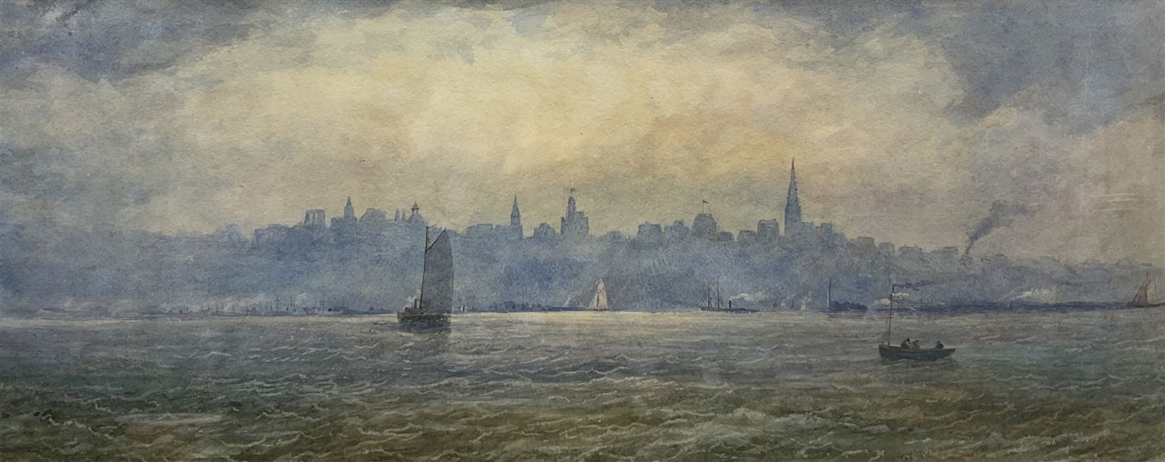 Boats off a City Skyline by English School